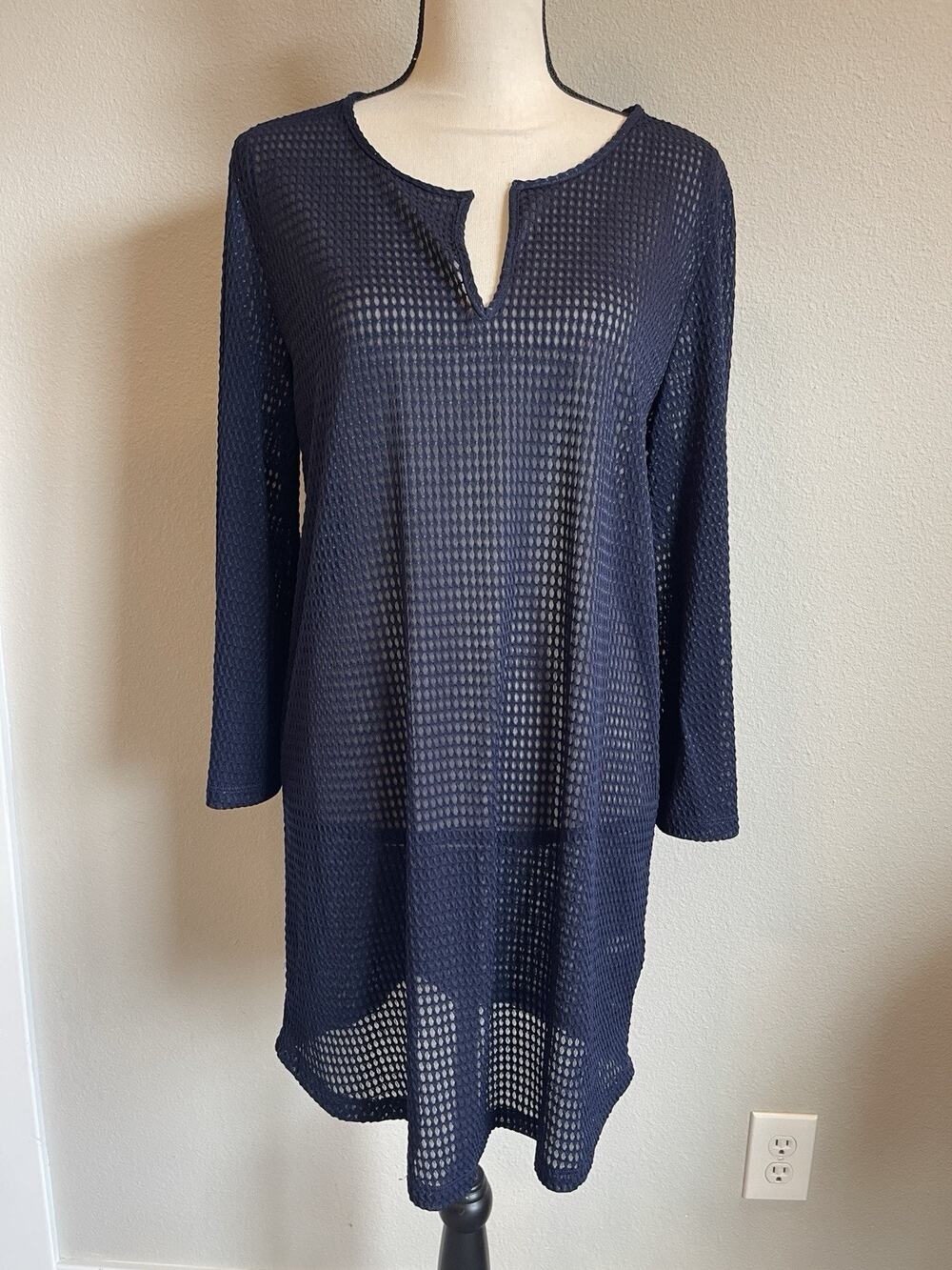 Ellen Weaver Women’s Large Navy Mesh Swim Coverup Tunic